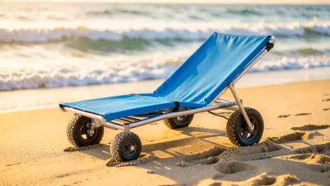 leżak plażowy składany na kółkach